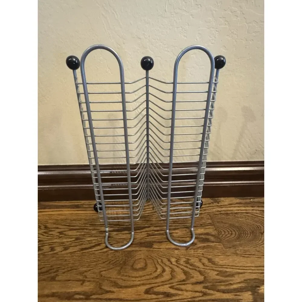 40 CD Silver Metal Black Wood Knobs Wire Media Storage Tower Rack Stand EUC VTG